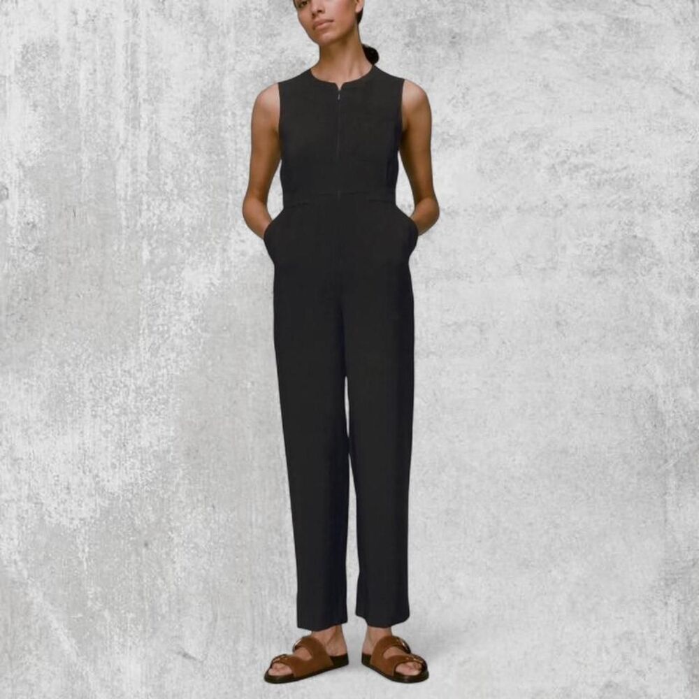 Whistles Josie Zip Front Jumpsuit Sleeveless Wide Leg Size 6 Made in Turkey